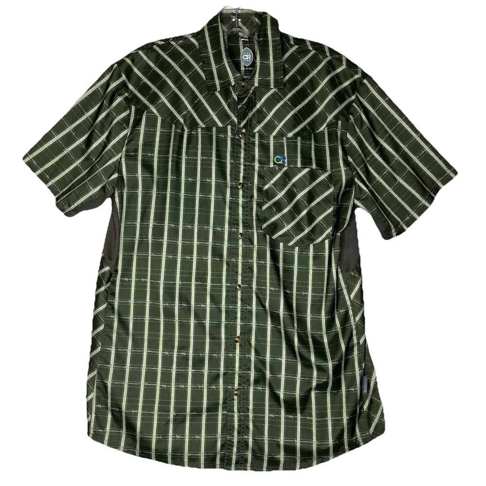 Club Ride Mens New West Shirt M Pearl Snap Bike Vented Pockets Green Barbed Wire